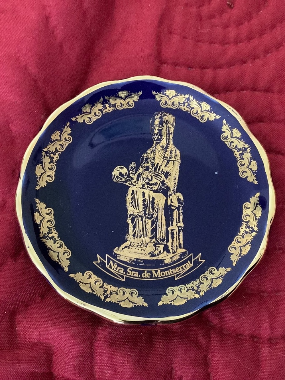 VINTAGE Ntra. Sra. De Montserrat Decorative Plate with Gold Trim